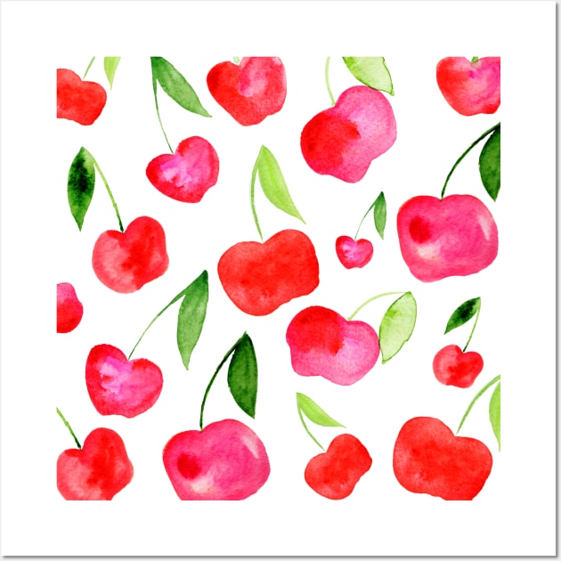 Watercolor cherries - red and green Wall Art by wackapacka